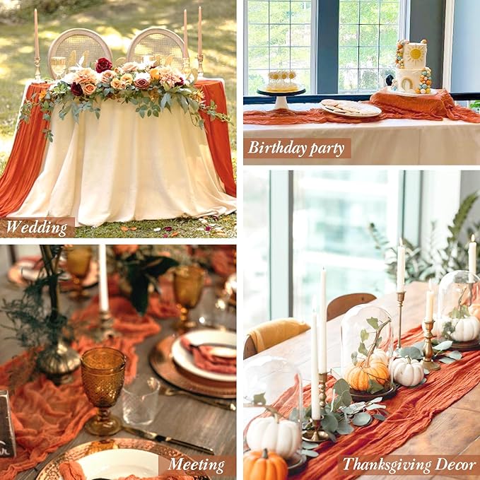10 Packs Orange Fall Thanksgiving Table Runner Cheesecloth 35x120 Inches Burnt Orange Cheese Cloth Table Runner Sheer Boho Rustic Gauze Table Cloth for Wedding Party Baby Shower Decor
