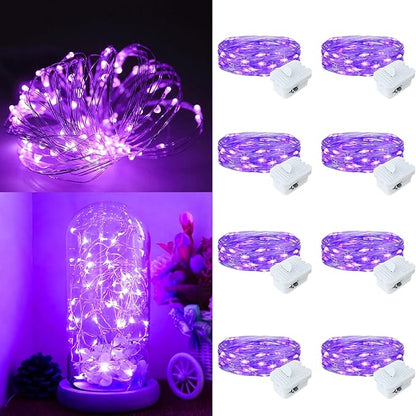 Fairy Lights,Silver Wire String Lights Waterproof,Battery Operated 7FT 20LED Firefly Starry Moon Lights for DIY Christmas Wedding Party Bedroom Decor (Purple, 8 Pack)