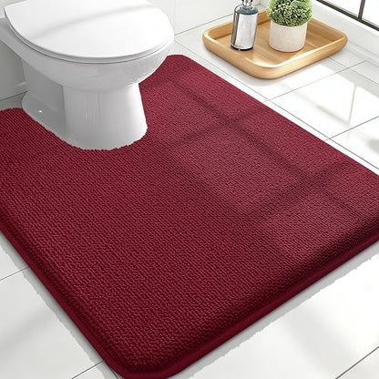 OLANLY Toilet Rugs U-Shaped 24x20, Extra Soft Absorbent Thick Memory Foam Contour Bathroom Rugs, Dry Quickly, Machine Washable, Non-Slip Toilet Bath Mat, Home Decor Accessories, Burgundy