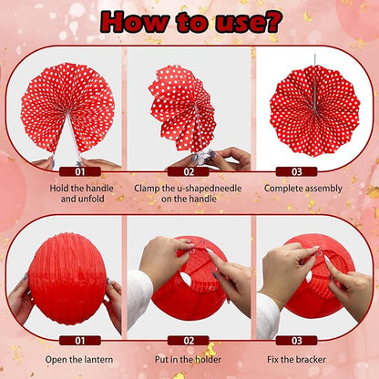 15Pcs Red Party Decorations Kit, Hanging Red Paper Lanterns Paper Fans for Home Decor Birthday Wedding Graduation Picnic BBQ Baby Shower Pizza Party Chinese New Year Decorations 2026