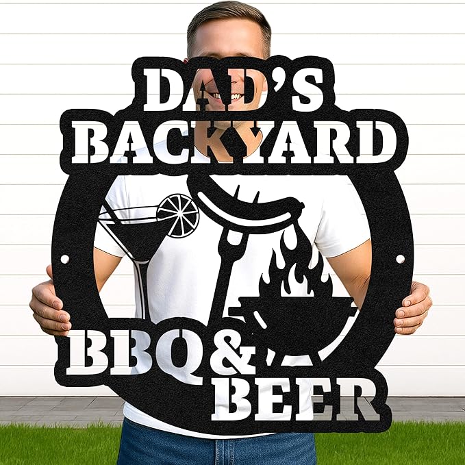 Personalized Barbecue Metal Sign, Custom Name Grill Cut Sign for Outdoor Kitchen and Patio, Rustic Backyard BBQ Wall Decor