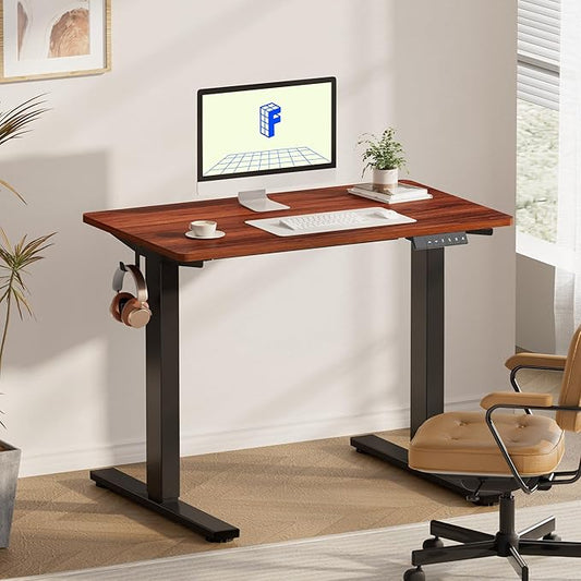 FLEXISPOT EN1 One-Piece Standing Desk with 1-Inch Thick Desktop, 40"x24" Electric Height Adjustable Desk for Home Office & Multi-Device Workstations, Mahogany