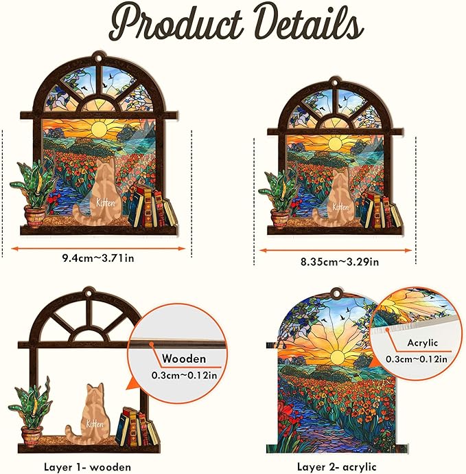 Personalized Cat Memorial Suncatcher – Custom Cat Suncatcher with Name and Breed for Up to 3 Pets, Sympathy Gift for Cat Loss, Memorial Gift for Cat Lovers