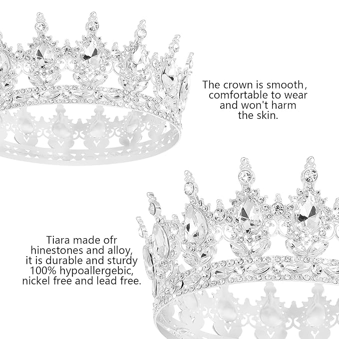 Queen Crown Rhinestone Wedding Crowns and Tiaras for Women Costume Party Hair Accessories Princess BirthdayCrown Crystal BridalCrown (Silver White Crowns)