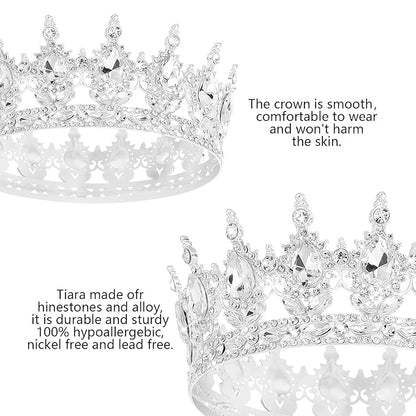 Queen Crown Rhinestone Wedding Crowns and Tiaras for Women Costume Party Hair Accessories Princess BirthdayCrown Crystal BridalCrown (Silver White Crowns)