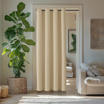 ChrisDowa Blackout Curtains 80 Inches Long for Doorways and Closets, Thermal Insulated Temporary Room Dividers (1 Panel, Biscotti Beige, 42 x 80 Inch)