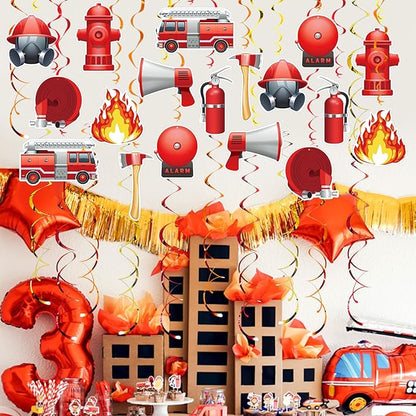 Firefighter Party Hanging Swirls, 48 Pcs,Fire Truck Party Decoration Sign,Hydrants Fire Rescue Equipment Theme Party Supplies for Birthday,Red Orange Yellow