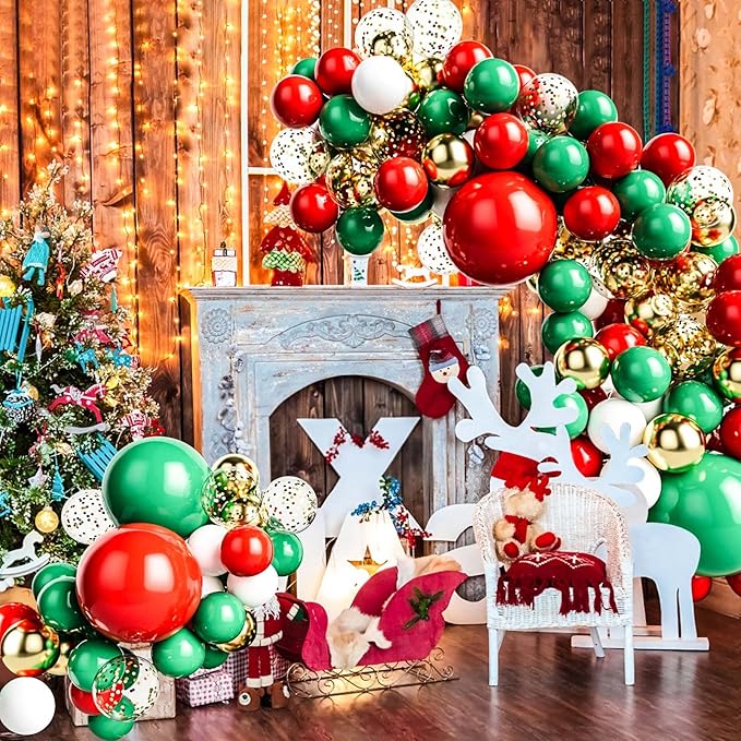127pcs Red Green White and Gold Balloon Garland Kit - Red Green White Gold Balloon and Gold Confetti Balloons for Birthday Baby Shower Wedding Christmas Party Decoration