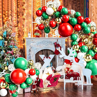 127pcs Red Green White and Gold Balloon Garland Kit - Red Green White Gold Balloon and Gold Confetti Balloons for Birthday Baby Shower Wedding Christmas Party Decoration
