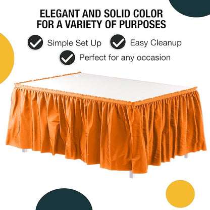 Exquisite Ruffle Table Skirt Orange 2 Pack 14 Ft Long Table Skirts for Rectangle Tables 6ft Plus or Round Tables Skirts with Adhesive Strip for Gender Reveal Decor & Happy Birthday Parties
