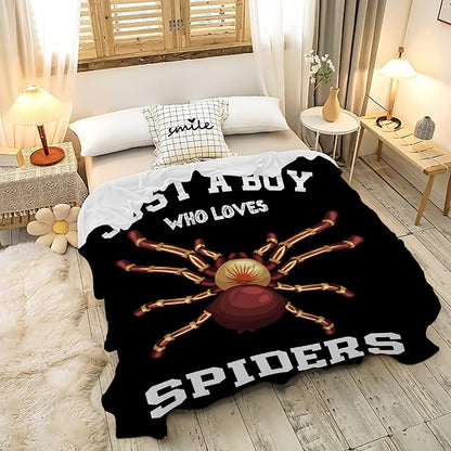 Just A Boy Who Loves Spiders Blanket Lightweight Cozy Flannel Fleece Throw Blanket Best Gift Home Decor for Bed Couch Outdoor Camping 80"x60" Queen for Adults