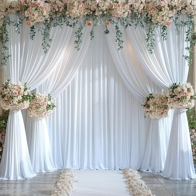 10 Panels White Backdrop Curtain for Parties Wedding Wrinkle Free White Photo Curtains Backdrops Drapes Fabric Decoration for Baby Shower Birthday Party 50ft(W) x 10ft(H)