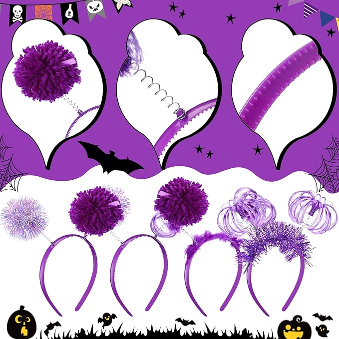 Censen 16 Pcs Pom Pom Headband Party Headbands Tinsel Wrapped Ponytail Head Bopper Costume Headwear Team Spirit Accessories
