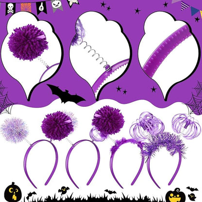 Censen 16 Pcs Pom Pom Headband Party Headbands Tinsel Wrapped Ponytail Head Bopper Costume Headwear Team Spirit Accessories