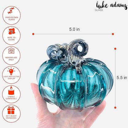 Luke Adams Glass Handmade Glass Pumpkins Handmade Table Top Home Decor (Squat, Lagoon)