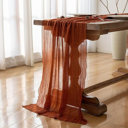 Fall Thanksgiving Table Runner Terracotta Decorations 120 Inch 10 FT Rustic Burnt Orange Sheer Cheese Cloth for Baby Bridal Shower Friendsgiving Party Centerpiece Gauze Decor for Home