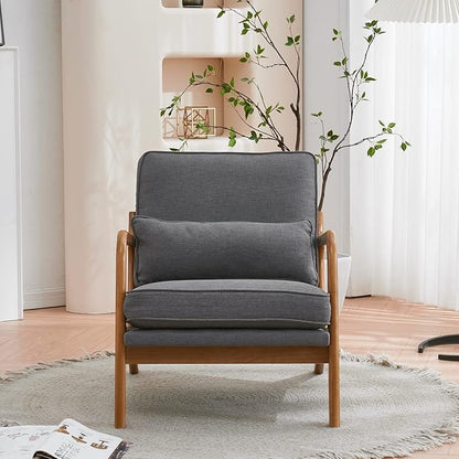 Bonnlo Linen Dark Grey Accent Chairs Set of 2, Upholstered Mid Century Modern Lounge Chairs Reading Chairs Side Sitting Chair Solid Wood Farmhouse Armchairs for Living Room, Bedroom, Guest Room