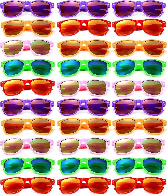 Fsmiling Neon Sunglasses Bulk Adult Party Sunglasses 80s Glasses Shades for Men Women Party Favors-30Pack,UV Protection