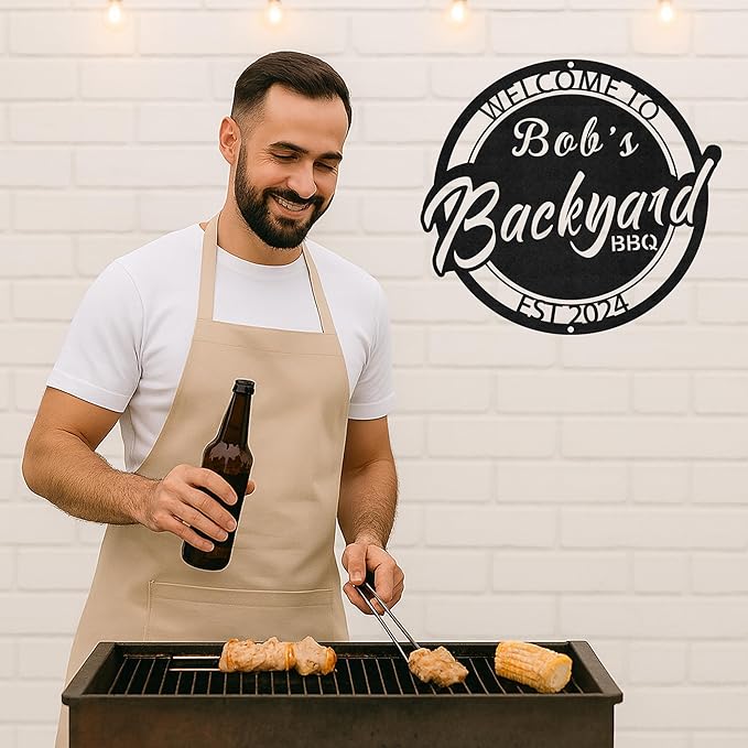 Custom Name Grill Metal Sign, Rustic BBQ Wall Art for Outdoor Kitchen & Backyard Patio, Personalized Barbecue Gift Idea