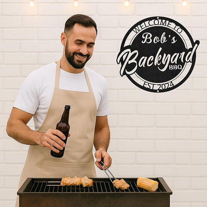 Custom Name Grill Metal Sign, Rustic BBQ Wall Art for Outdoor Kitchen & Backyard Patio, Personalized Barbecue Gift Idea