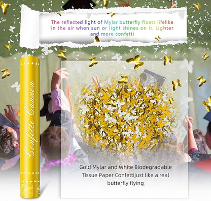 Confetti Cannon 12 Pack Butterfly Confetti Poppers 12Inch Gold and Silver Butterflies Party Poppers for Wedding Confetti Cannon Bulk Poppers for Celebration Birthday Graduation Christmas New Year