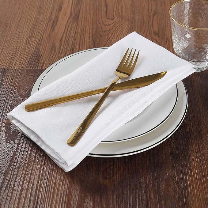 Cloth Napkins 20x20 inch Washable Polyester Dinner Napkins Soft Table Napkins for Wedding Party Dining Banquet(White,50PCS)