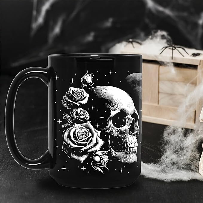 Skull Mug 15oz Goth Gift for Women - Christmas Mugs Witch Gifts for Women Skull Gifts for Men Unique - Gothic Coffee Mug - Witch, Goth Decor Christmas Cup With Skulls Cup Gothic Gift for Men, Dad, Mom