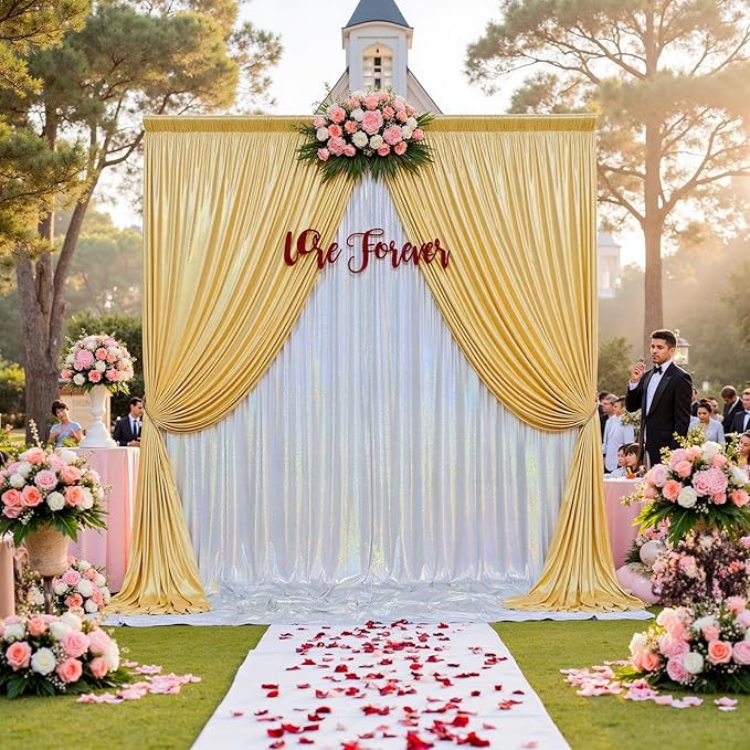 10x10ft Shimmer Silver Sequin Backdrop Curtain for Parties-2 Panels 5x10ft Thick Wrinkle Free Glitter Coloful Backdrop Drapes Photo Back Drop Curtains for Wedding Birthday Photography Background Cloth