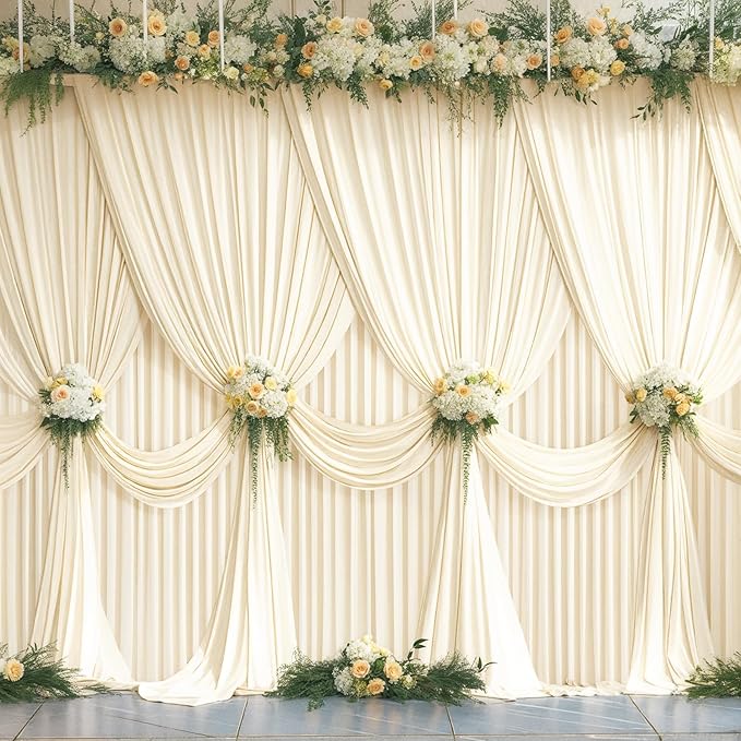 10 Panels Champagne Backdrop Curtain for Parties Wedding Baby Shower Wrinkle Free Photo Curtains Backdrop Drapes Fabric Decoration for Bridal Shower 50ft(W) x 10ft(H)