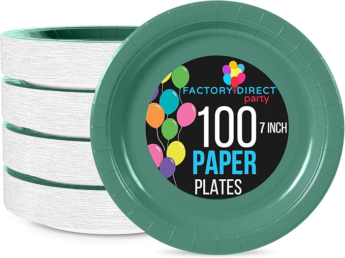Exquisite Party Solids Dark Green Paper Plates Disposable Heavy Duty 7 Inch Dark Green Disposable Plates For Party 50 Pieces Heavy Duty 350 GSM, Birthday Supplies