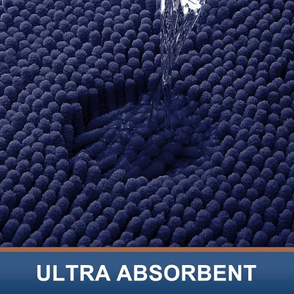 Smiry Luxury Chenille Bathroom Rugs 24x16, Extra Soft and Absorbent Shaggy Bath Mat, Machine Washable, Non-Slip Plush Carpet Runner for Tub, Shower, and Floor, Home Decor Accessories, Navy Blue