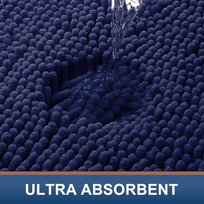 Smiry Luxury Chenille Bathroom Rugs 59x24, Extra Soft and Absorbent Shaggy Bath Mat, Machine Washable, Non-Slip Plush Carpet Runner for Tub, Shower, and Floor, Home Decor Accessories, Navy Blue