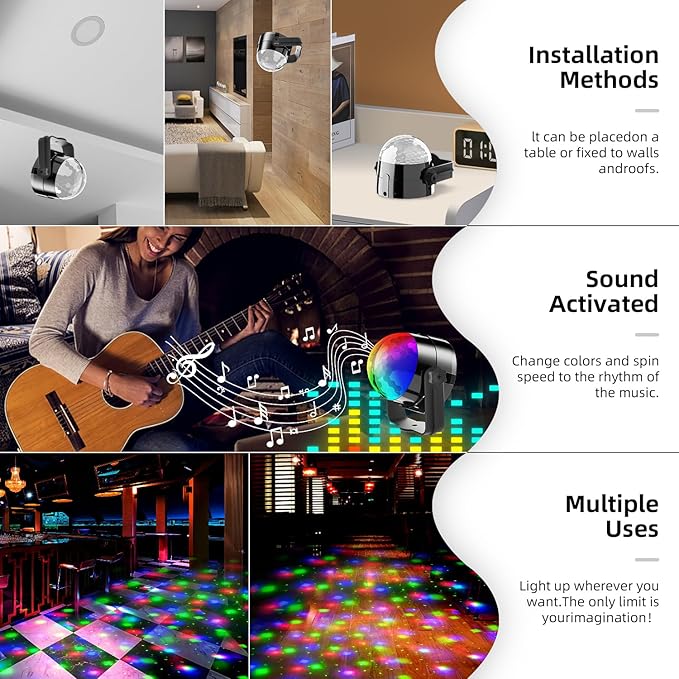 Disco Ball Light Party Lights with Multi-Color Laser Pattern, Sound Activated Strobe Lamp, Remote Control, Home Karaoke Dance Decoration for Birthday Parties, Events & Nightclubs (ABS Plastic)