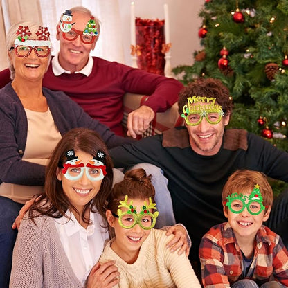 6 Pcs Christmas Glitter Glasses - Funny Xmas Eyeglasses Goodie Bag Stocking Stuffers Decorations for Kids Adults,Holiday Party Favors Supplies Christmas Costume Accessories Photo Booth Props Prizes