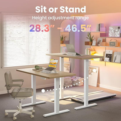 HUANUO 71 x 30 inch Electric Standing Desk Adjustable Height, 4 Memory Height Settings, Sit Stand Up Desk for Home Office & Computer Workstation, LightWalnut