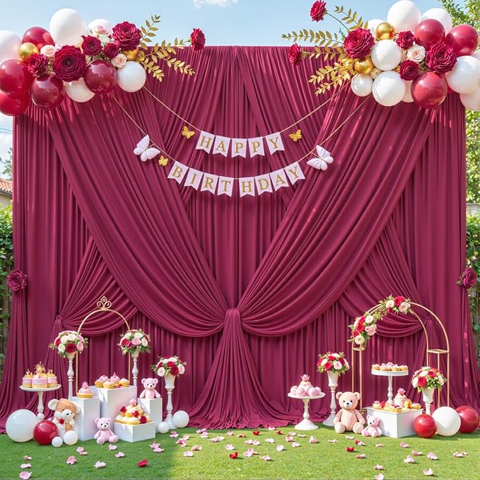 10x10 Burgundy Backdrop Curtain for Parties Wedding Wrinkle Free Maroon Photo Curtains Backdrop Drapes Fabric Decoration for Birthday Engagement Ceremony 5ft x 10ft,2 Panels