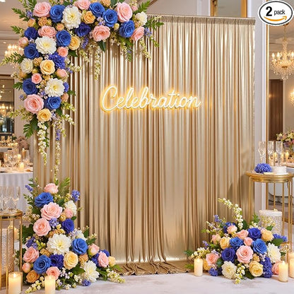 10ftx10ft Champagne Gold Sequin Backdrop Curtain for Wedding Parties, 2 Panels 5x10ft Thick Wrinkle Free Shimmer Glitter Photo Backdrop Drapes Curtains for Birthday Photography Background Cloth