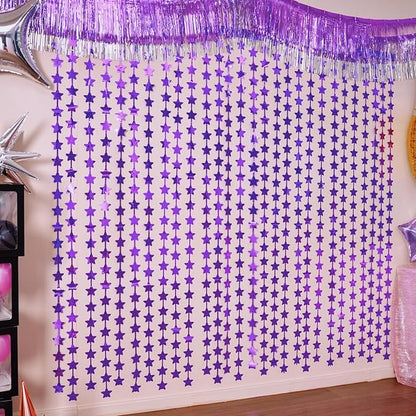 LOLStar 2Pack Purple Glitter Stars Birthday Decorations 3.3X6.6ft Each Lilac Purple Star Backdrop Foil Fringe Curtains for Girl, Graduation Engagement Wedding Baby Shower Disco Anniversary Party Decor