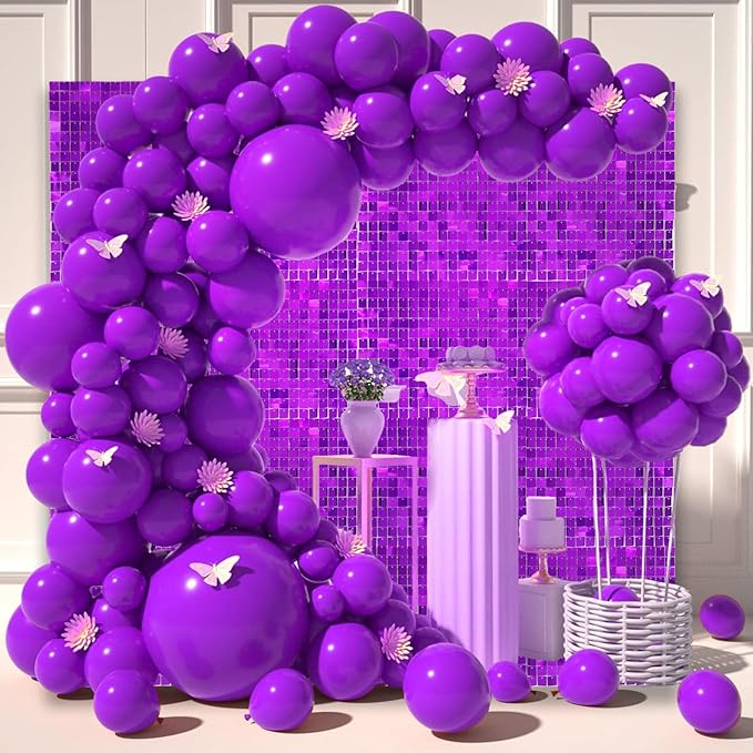 48 PCS Purple Shimmer Wall Backdrop, Square Sequin Photo Backdrops Panel, Glitter Wall Background for Birthdays, Weddings, Halloween, Engagements, Disco Bachelorette Party Decoration (6FTx8FT)