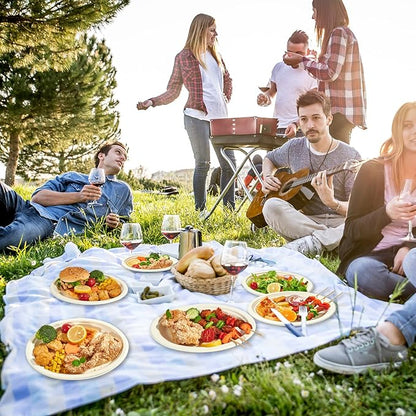 Vplus 100% Compostable Oval Paper Plates 10 inch 125 Pack Super Strong Disposable Paper Plates Bagasse Natural Biodegradable Eco-Friendly Sugarcane for BBQ, Party, Gathering, and Picnic