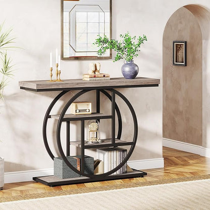 Tribesigns 41.3" Console Table, Industrial 4-Tier Sofa Table Entryway Table with Circle Base, Narrow Wood Accent Tables with Storage Shelves for Living Room, Hallway, Foyer, Gray | Industrial, Sofa Table, Entryway Table, Narrow, Accent Tables, Storage ...