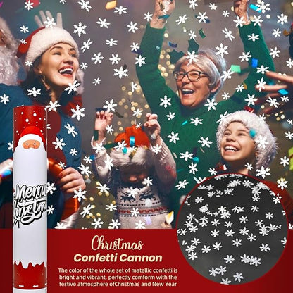 Christmas Confetti Cannon 12Pack Snowflake Confetti Poppers White 12inch Party Poppers with Foil Snowflake Xmas Confetti Cannon Metallic for Christmas New Year Festive Holiday Celebration Party Decor