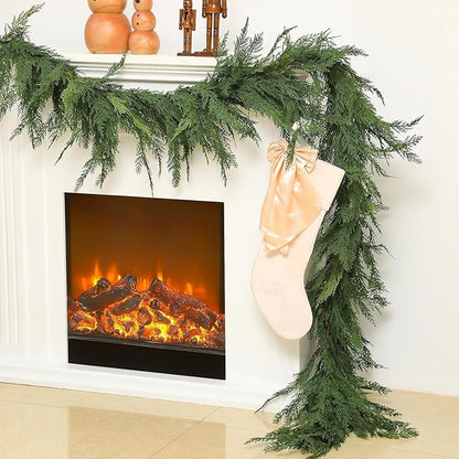 Jutom 1 PCS 6 ft Christmas Cedar Garland - Green Artificial Realistic Cedar Garland Faux Decoration for Table, Mantel, Wall Winter Holiday Party
