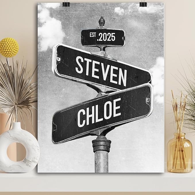 Personalized Vintage Street Sign For Couples, Custom Street Sign Canvas Poster Wall Art With Names, Gift For Valentine