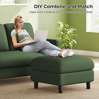 83" Couches for Living Room, Comfy Sofas for Living Room with Storage Ottomans, Teddy Sofa Couch, Tool-Free Loveseat Sofa, All-Wood Love Seat Couches, U Shaped Couch 2 Pillow Included, Green