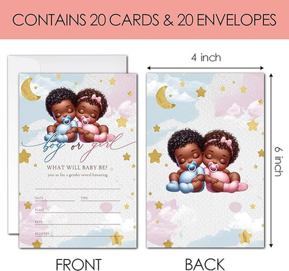Boy or Girl Gender Reveal Party Invitations - 20 Blue and Pink Baby Shower Invitation Cards 4"x6" with Envelopes, What Will Baby Be Invitations for Gender Reveal Celebration.(101)