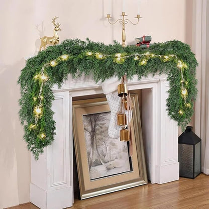 9 FT Christmas Cedar Garland - Thick Real Touch Pine Garland - Realistic Cypress Garlands Christmas Decorations for Mantel Table Stairs Porch - Outdoor Indoor Xmas Holiday Decor