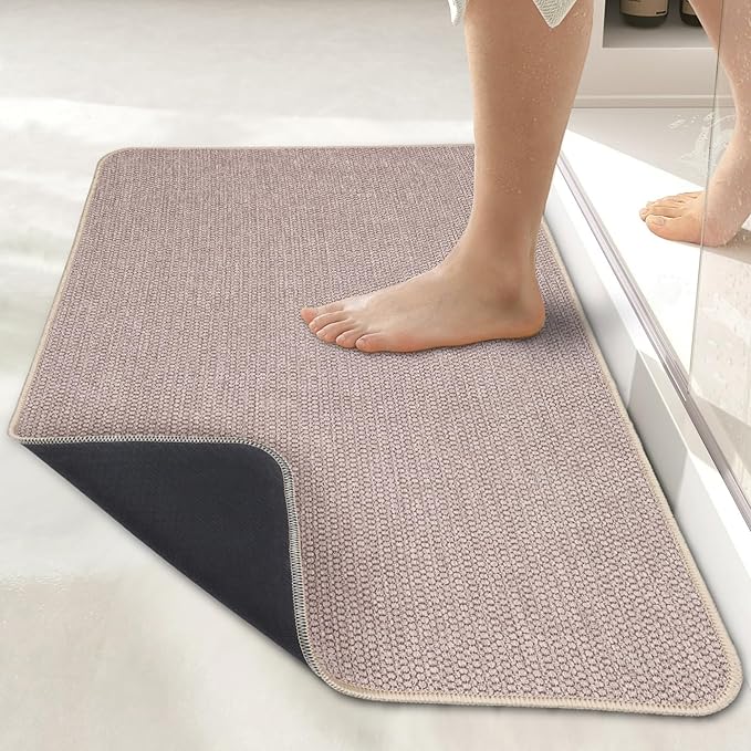 Bath Mat,Ultra Thin Bathroom Runner Rugs,Large Bath Mats for Bathroom,Quick Dry,Non-Slip,Machine Washable,Low Pile,Bath Rug,Shower Outside,Sink,Home Decor Accessories.Beige,3'x6'(36x72inch)
