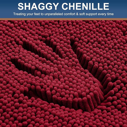 Smiry Luxury Chenille Bathroom Rugs 47x24, Extra Soft and Absorbent Shaggy Bath Mat, Machine Washable, Non-Slip Plush Carpet Runner for Tub, Shower, and Floor, Home Decor Accessories, Red