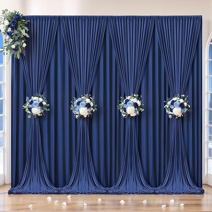 32 x 10ft Navy Blue Backdrop Curtains for Graduations Celebration Polyester Photo Backdrop Curtains No-Wrinkle Long Curtains for Parties Decorations Retirement Birthday Wedding Photoshoot, 8 Panels